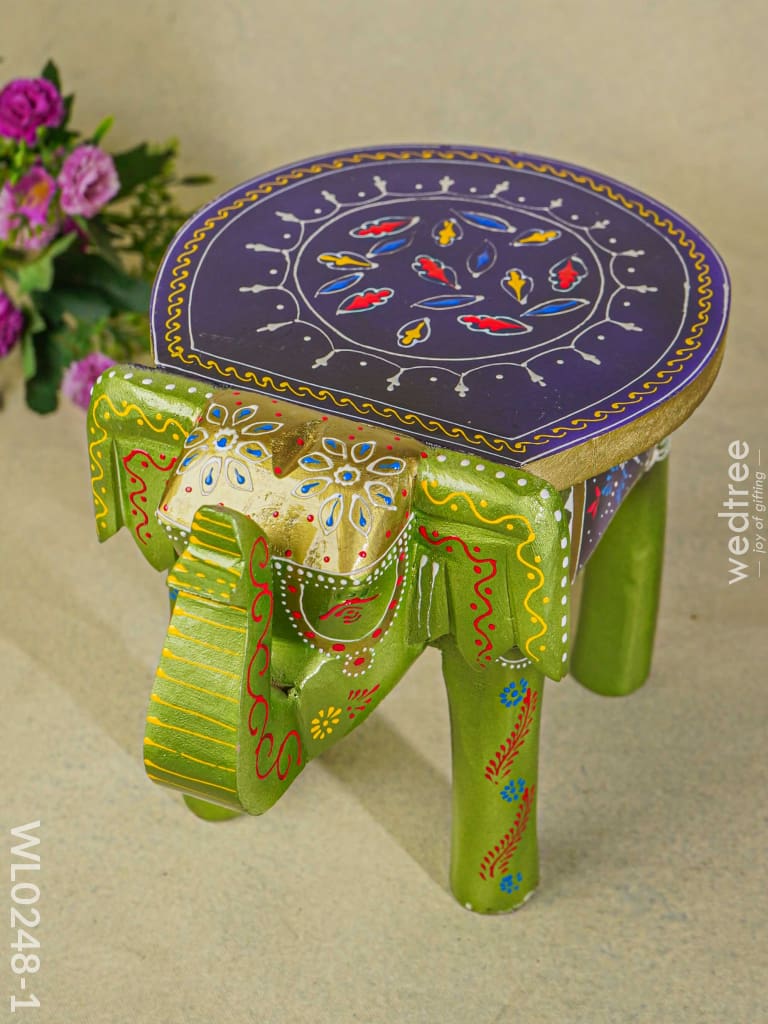 Hand Painted Elephant Stool - 6 Inch Wl0248-1 Wooden Decor