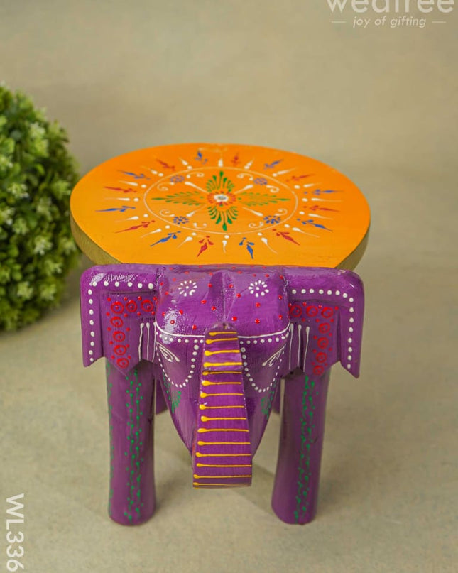 Hand Painted Elephant Stool - 8 Inch Wl3363 Wooden Stools