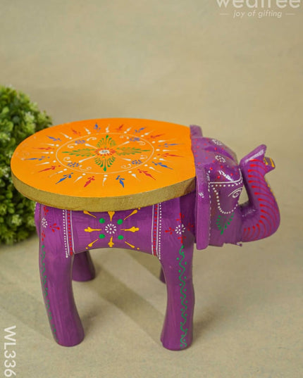 Hand Painted Elephant Stool - 8 Inch Wl3363 Wooden Stools