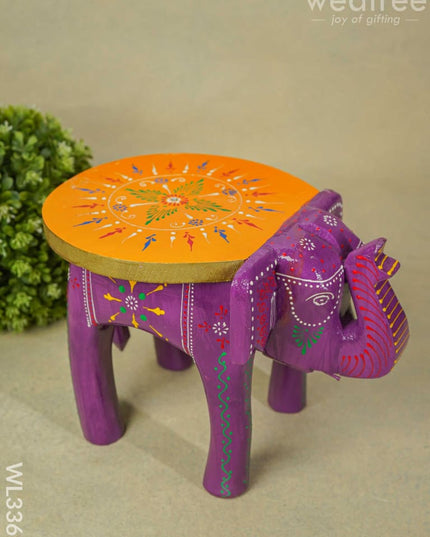 Hand Painted Elephant Stool - 8 Inch Wl3363 Wooden Stools