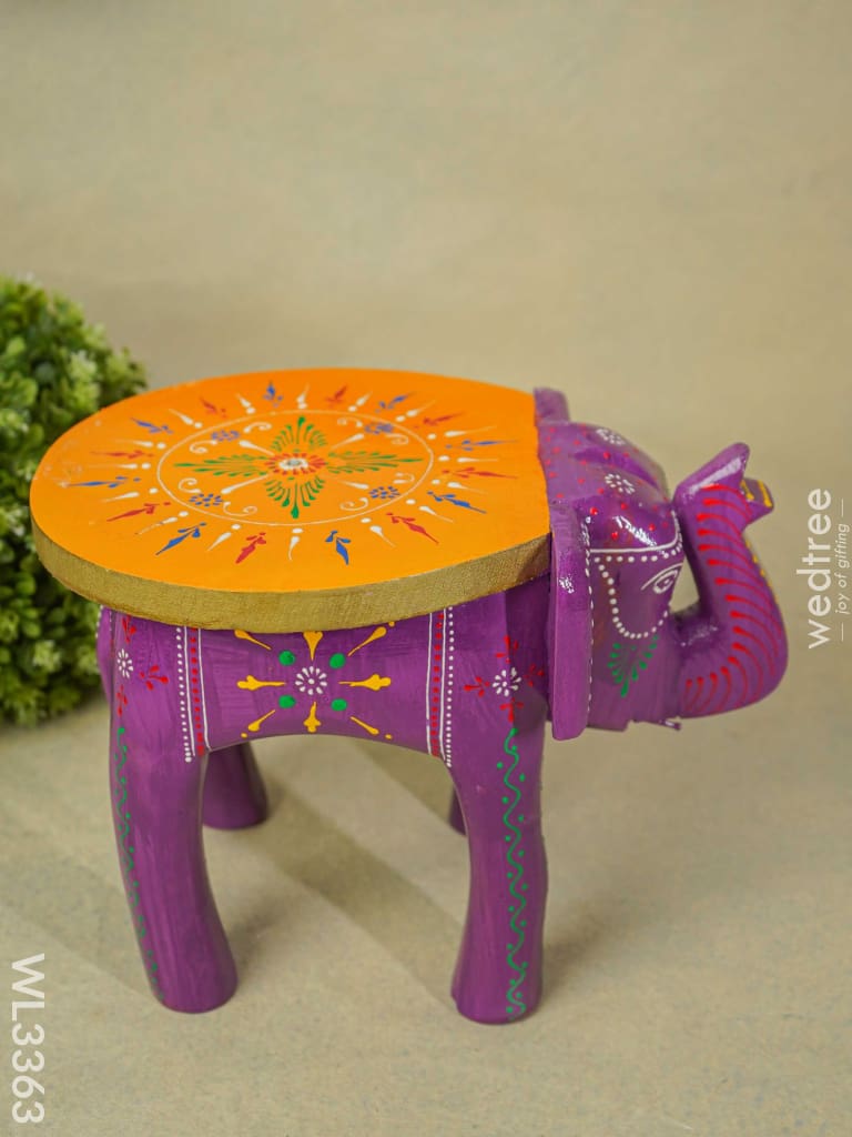 Hand Painted Elephant Stool - 8 Inch Wl3363 Wooden Stools