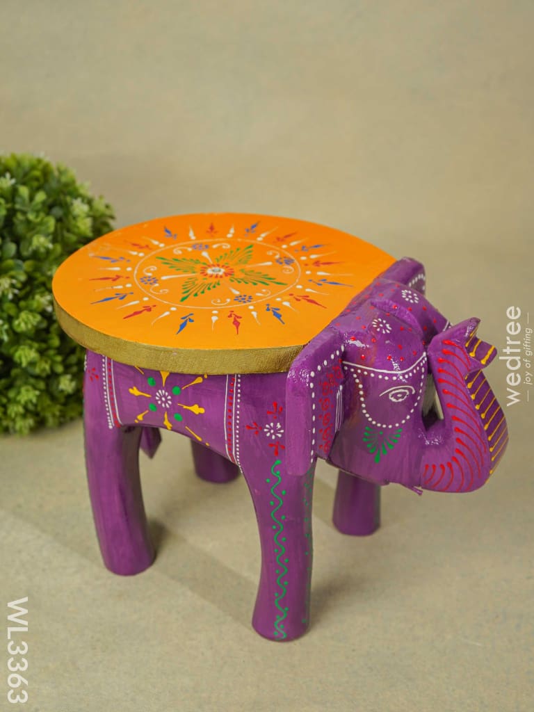 Hand Painted Elephant Stool - 8 Inch Wl3363 Wooden Stools