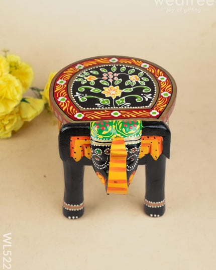 Hand Painted Elephant Stool - Black - 8 inch - WL5220 - Elephant Stool