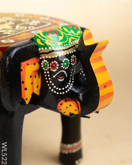 Hand Painted Elephant Stool - Black - 8 inch - WL5220 - Elephant Stool