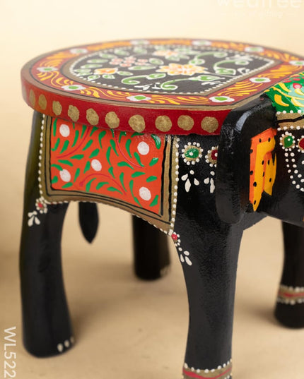 Hand Painted Elephant Stool - Black - 8 inch - WL5220 - Elephant Stool