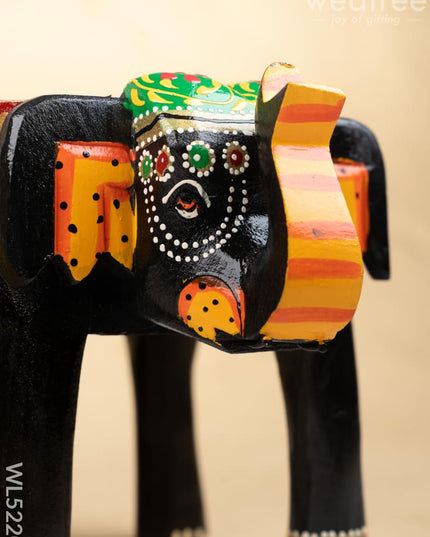 Hand Painted Elephant Stool - Black - 8 inch - WL5220 - Elephant Stool