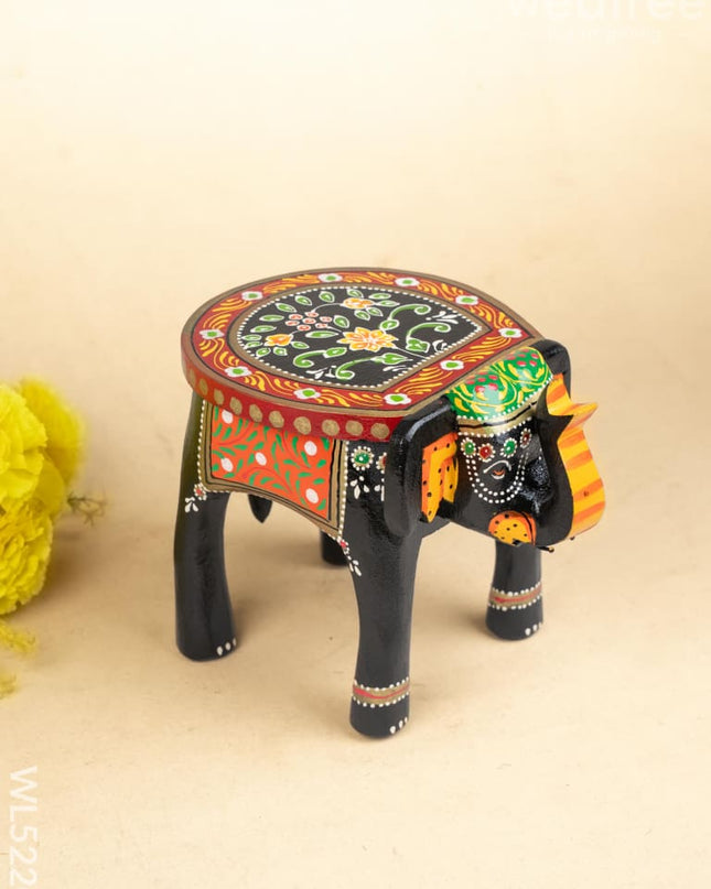 Hand Painted Elephant Stool - Black - 8 inch - WL5220 - Elephant Stool