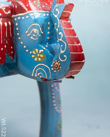 Hand Painted Elephant Stool - Blue - 8 inch - WL5222 - Elephant Stool