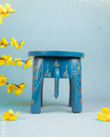 Hand Painted Elephant Stool - Blue - 8 inch - WL5222 - Elephant Stool