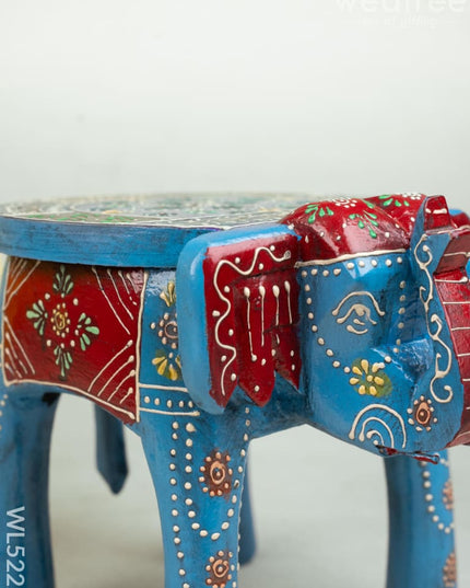 Hand Painted Elephant Stool - Blue - 8 inch - WL5222 - Elephant Stool