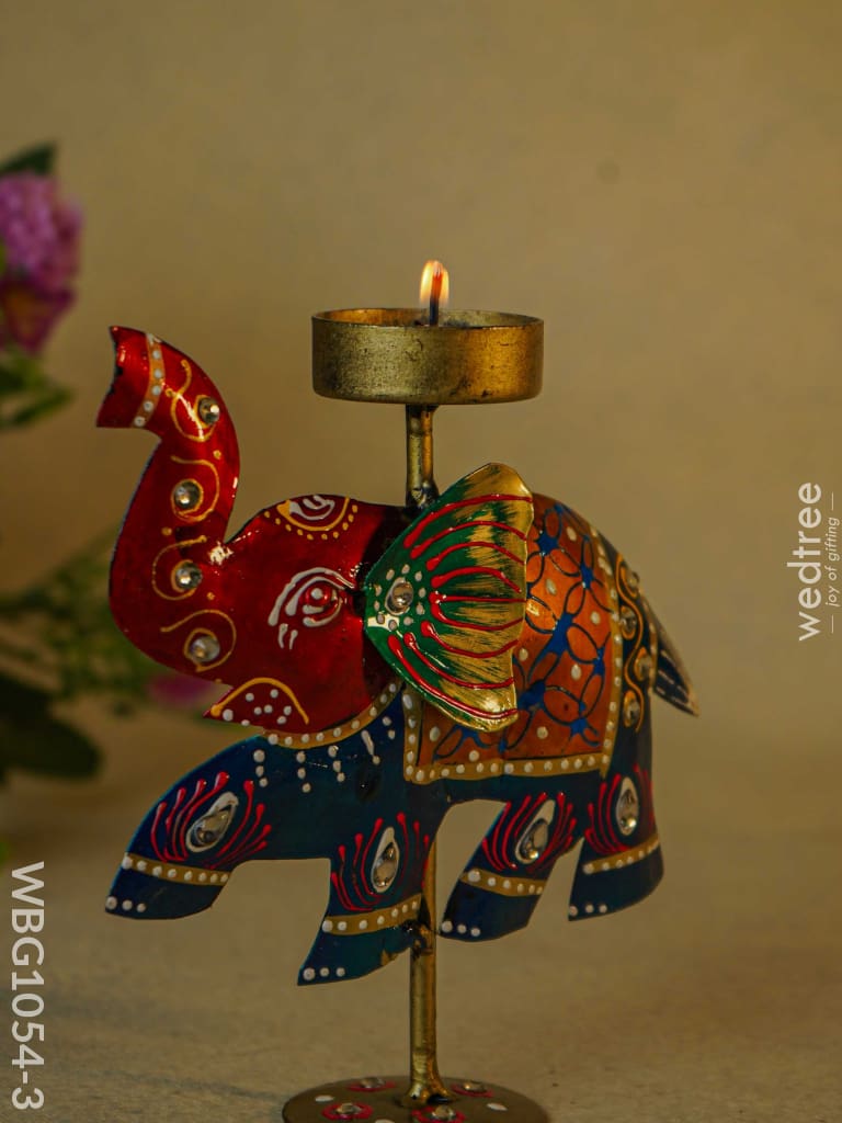 Hand-Painted Elephant T-Light Holder - Wbg1054-3 Candles