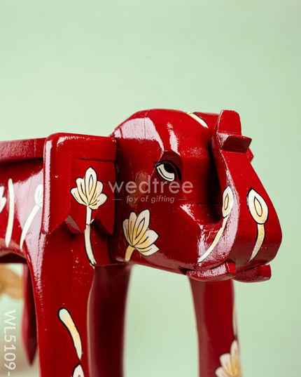 Hand Painted Floral Design Elephant Stool - Big - Red - WL5109-2 Elephant Stool