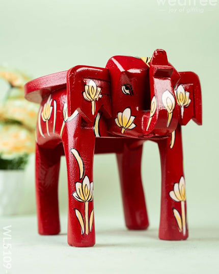 Hand Painted Floral Design Elephant Stool - Big - Red - WL5109-2 Elephant Stool