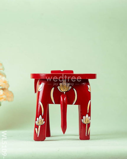 Hand Painted Floral Design Elephant Stool - Big - Red - WL5109-2 Elephant Stool