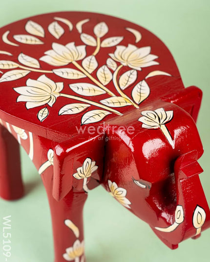 Hand Painted Floral Design Elephant Stool - Big - Red - WL5109-2 Elephant Stool