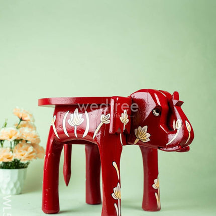 Hand Painted Floral Design Elephant Stool - Big - Red - WL5109-2 Elephant Stool