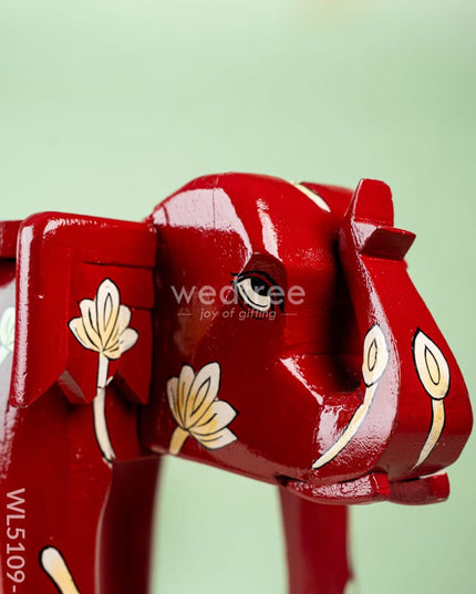 Hand Painted Floral Design Elephant Stool - Big - Red - WL5109-2 Elephant Stool