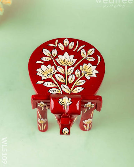 Hand Painted Floral Design Elephant Stool - Small - Red - WL5109-1 Elephant Stool