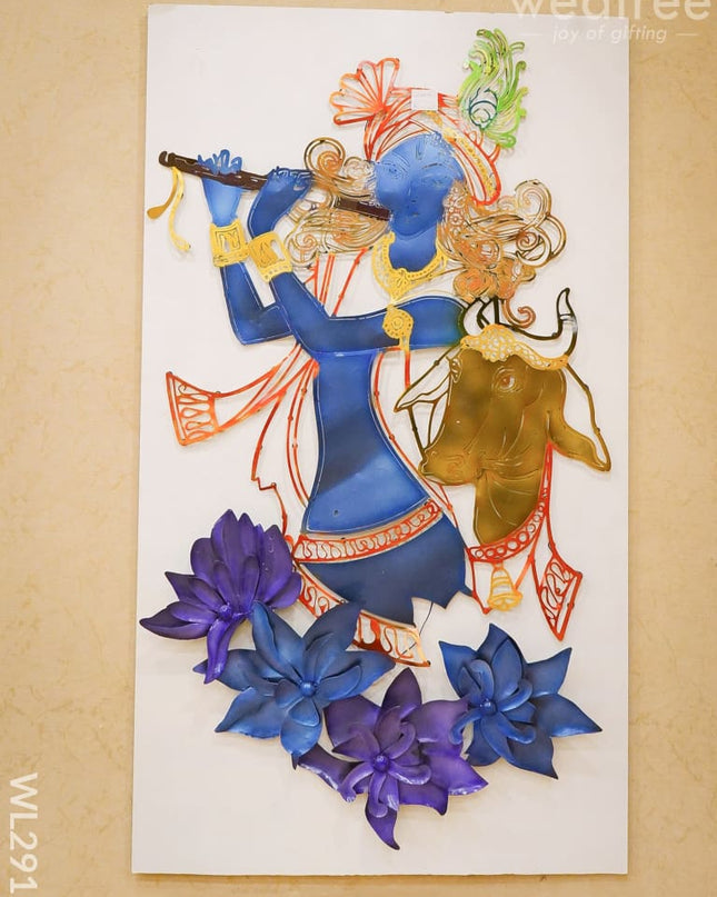 Hand-Painted Krishna Wall Hanging - Wl2912 Metal Decor