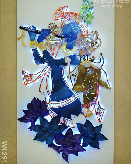 Hand-Painted Krishna Wall Hanging - Wl2912 Metal Decor