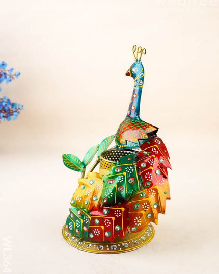 Hand Painted Peacock Pen Stand - WL3641 - Metal Decor Utility