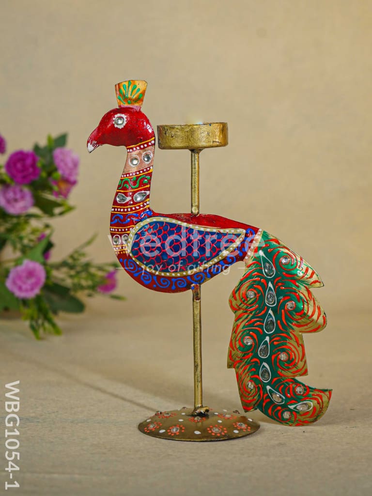 Hand-Painted Peacock T Light Holder - Wbg1054-1 Candles