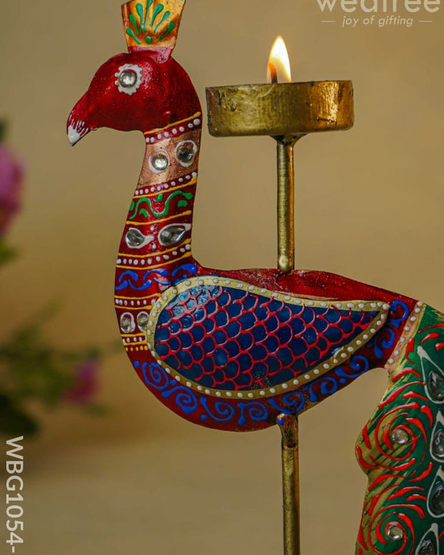 Hand-Painted Peacock T Light Holder - Wbg1054-1 Candles