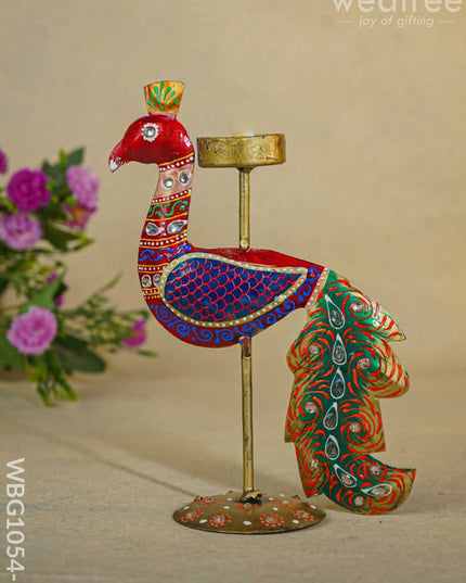 Hand-Painted Peacock T Light Holder - Wbg1054-1 Candles