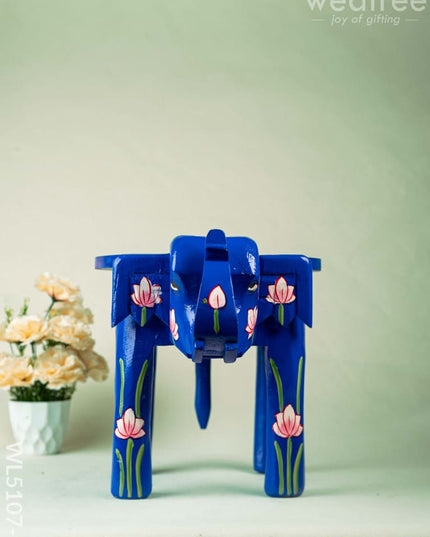 Hand Painted Pichwai Elephant Stool - Big - Blue - WL5107-2 Elephant Stool