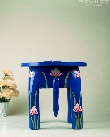 Hand Painted Pichwai Elephant Stool - Big - Blue - WL5107-2 Elephant Stool