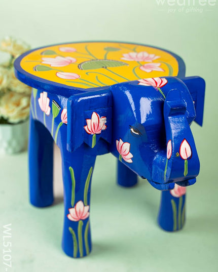 Hand Painted Pichwai Elephant Stool - Big - Blue - WL5107-2 Elephant Stool