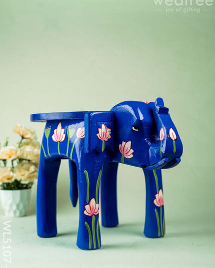 Hand Painted Pichwai Elephant Stool - Big - Blue - WL5107-2 Elephant Stool