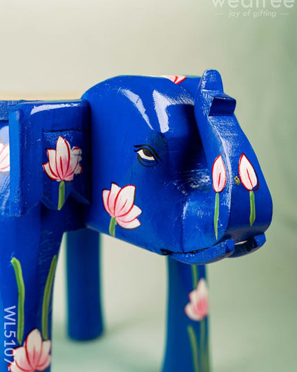 Hand Painted Pichwai Elephant Stool - Big - Blue - WL5107-2 Elephant Stool