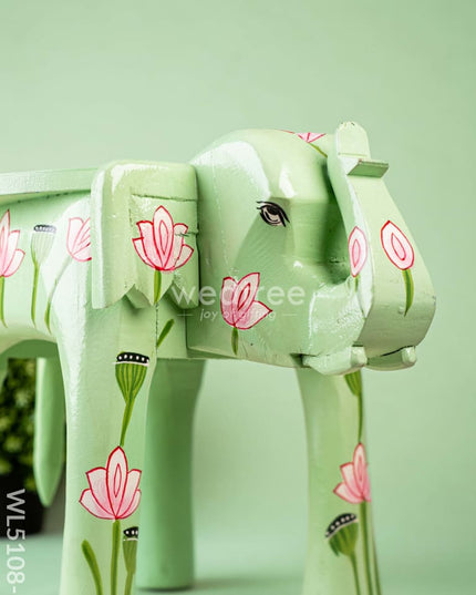 Hand Painted Pichwai Elephant Stool - Big - Green - WL5108-2 Elephant Stool