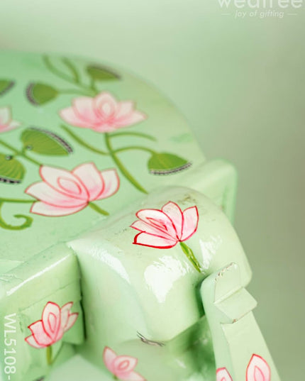 Hand Painted Pichwai Elephant Stool - Big - Green - WL5108-2 Elephant Stool