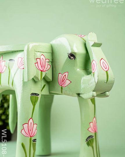 Hand Painted Pichwai Elephant Stool - Big - Green - WL5108-2 Elephant Stool