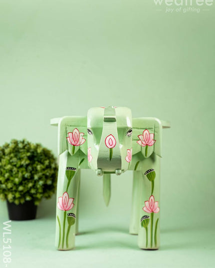 Hand Painted Pichwai Elephant Stool - Big - Green - WL5108-2 Elephant Stool