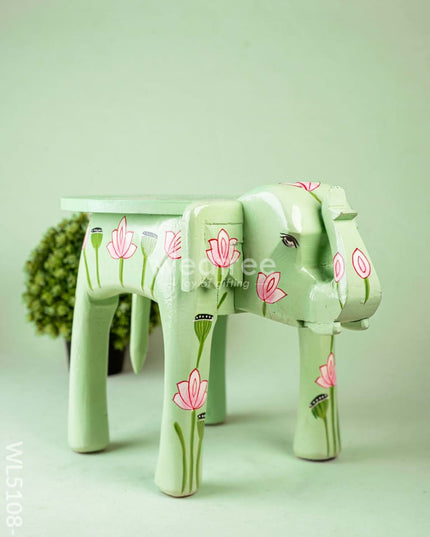 Hand Painted Pichwai Elephant Stool - Big - Green - WL5108-2 Elephant Stool