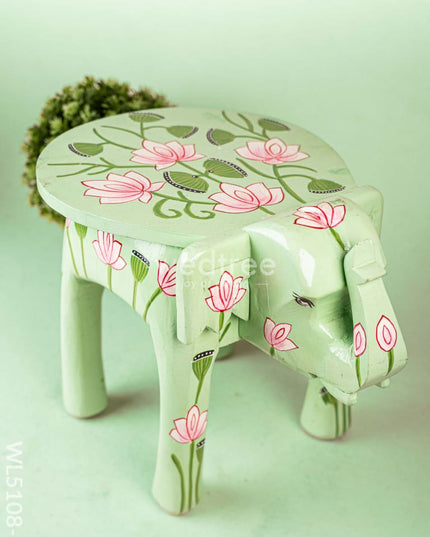 Hand Painted Pichwai Elephant Stool - Big - Green - WL5108-2 Elephant Stool