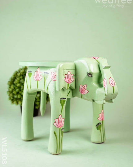 Hand Painted Pichwai Elephant Stool - Big - Green - WL5108-2 Elephant Stool