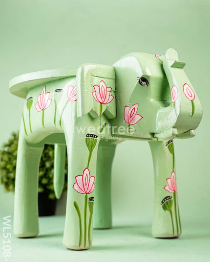 Hand Painted Pichwai Elephant Stool - Big - Green - WL5108-2 Elephant Stool