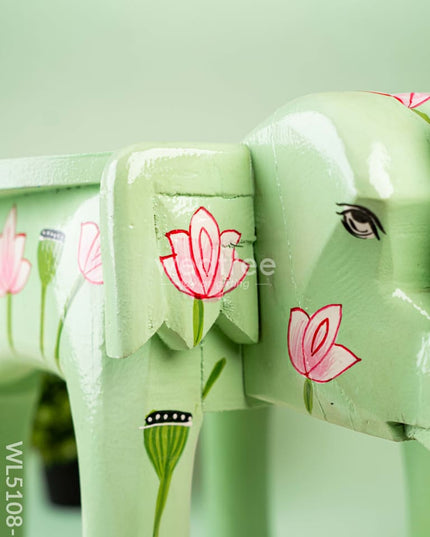 Hand Painted Pichwai Elephant Stool - Big - Green - WL5108-2 Elephant Stool