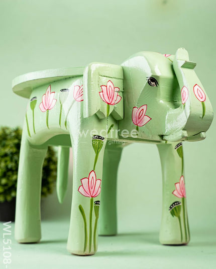 Hand Painted Pichwai Elephant Stool - Big - Green - WL5108-2 Elephant Stool