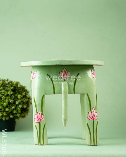 Hand Painted Pichwai Elephant Stool - Big - Green - WL5108-2 Elephant Stool