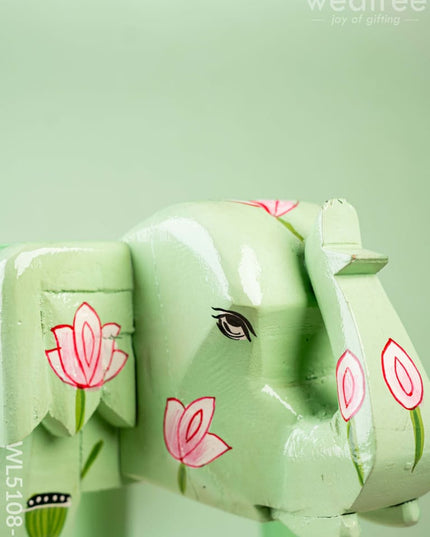 Hand Painted Pichwai Elephant Stool - Big - Green - WL5108-2 Elephant Stool