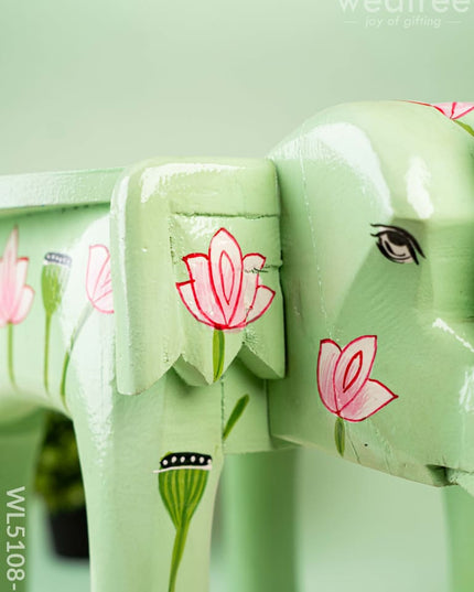 Hand Painted Pichwai Elephant Stool - Big - Green - WL5108-2 Elephant Stool