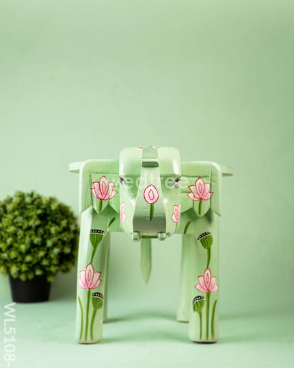 Hand Painted Pichwai Elephant Stool - Big - Green - WL5108-2 Elephant Stool