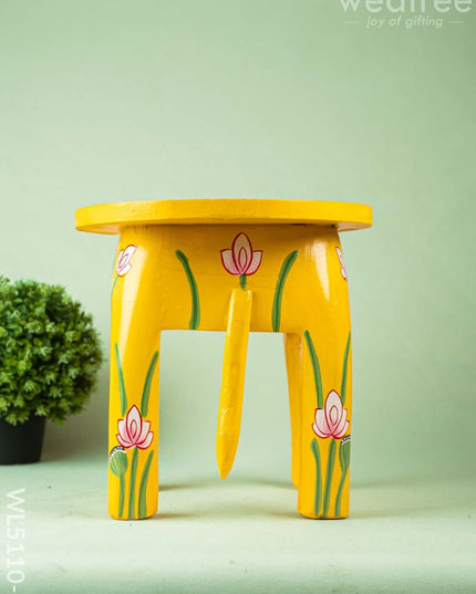 Hand Painted Pichwai Elephant Stool - Big - Yellow - WL5110-2 Elephant Stool