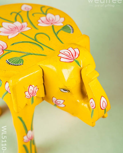 Hand Painted Pichwai Elephant Stool - Big - Yellow - WL5110-2 Elephant Stool