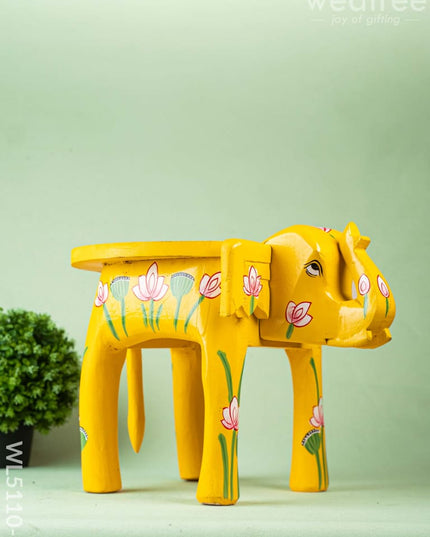 Hand Painted Pichwai Elephant Stool - Big - Yellow - WL5110-2 Elephant Stool
